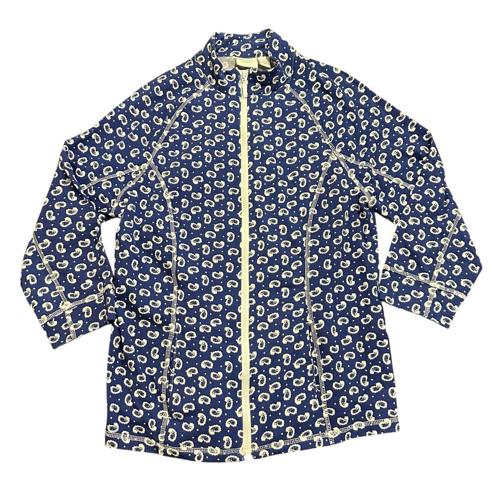 Weekends By Chico’s Womens blue paisley jersey zip up top Size 0 (US S)